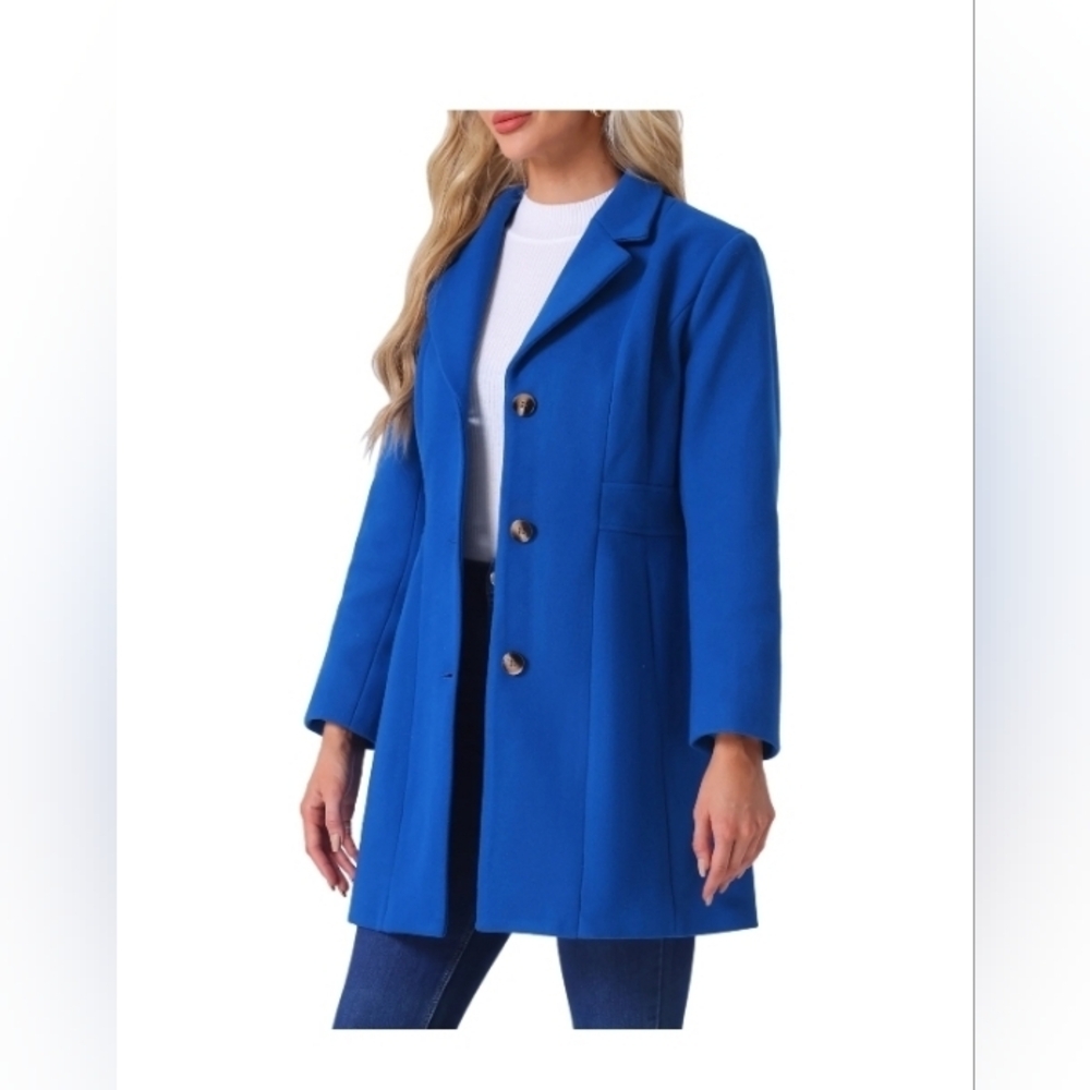 Allegra K Women's Trench Coats Single Breasted Long Outerwear Winter Coat Blue